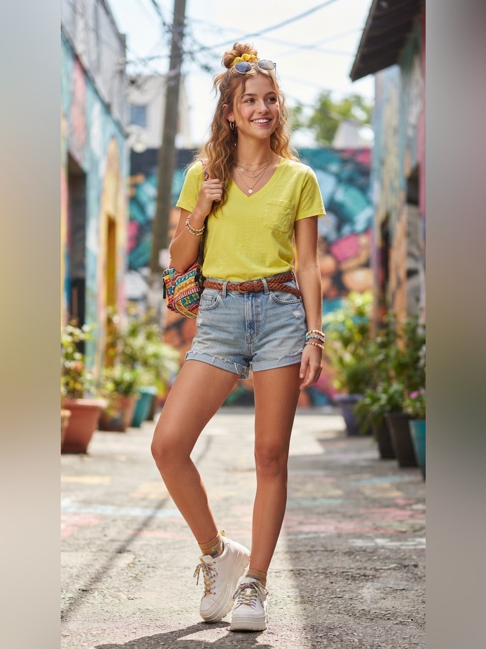 Hi-Line Yellow 100% Cotton V-Neck T-Shirt XS • Pocket • Casual Basic Tee